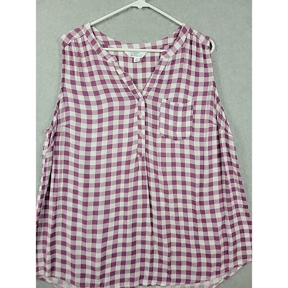 Market Spruce Purple White Gingham Sleeveless V Neck Tank Top Women's Plus 2X - Picture 2 of 12